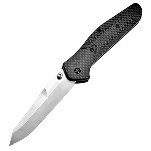 Couteau de poche pliant 7,7 - Slim et portable - En fibre de carbone - Acier au carbone - Couteau d'extérieur - Couteau de survie - Couteau de chasse - Couteau tranchant à une main - Couteau pratique
