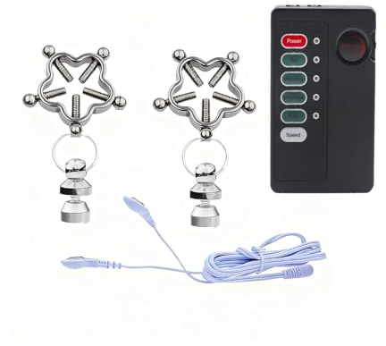 Pinze per capezzoli a stimolazione elettrica – Morsetto regolabile in acciaio inox con pesi pendenti in metallo, per donne e coppie (a forma di fiore)