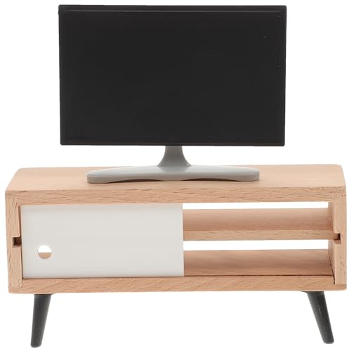 Garneck Mini Tv Model with Cabinet 4.72X2.36X1.57In Dollhouse Furniture Ornament for Pretend Play Miniature Television Decor for Kids Doll House Display