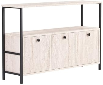 Modern Console Table, Travertino & Black, 120 x 77 x 30 cm | Tablero de partículas Recubierto de melamina 100% melamina, Pintura electrostática en Polvo, Cinta de Borde de PVC, Elegante y Funcional