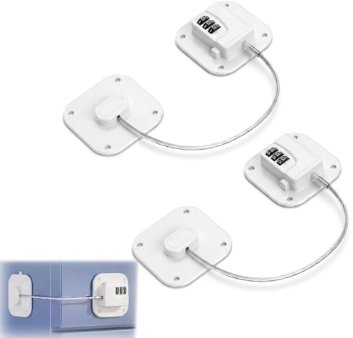 2 Pièce Serrures de Réfrigérateur, Verrou de Réfrigérateur avec Code Securite Fenetre, Cadenas Code Securite Frigo pour Convient aux Fenêtres Armoire Tiroir (Blanc)