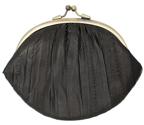 Becksöndergaard Geldbörse Damen Leder - Mittelgroßes Retro Portemonnaie Granny aus Aalleder - Viele Fächer für Münzen Perso Karten Klippverschluss 18x13cm (Schwarz)