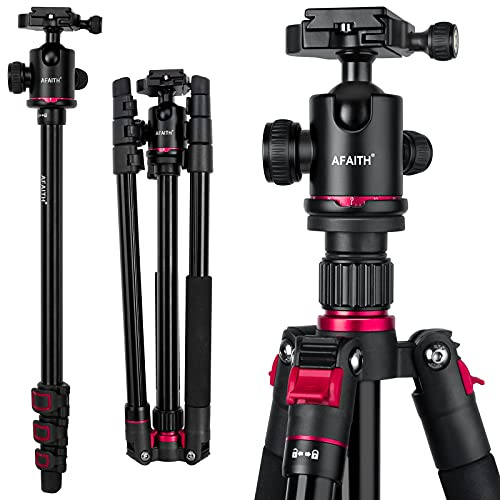 AFAITH Trípode de Cámara Profesional,Compacto Portátil de Aluminio Monopié con Cabeza de Bola de 360 Grados+Placa de Liberación Rápida+Bolsa de Transporte,Trípode de Viaje para Canon,Nikon,Sony,DSLR