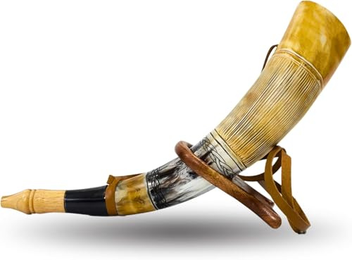 ZAHANAARA Viking Blow Horn | Genuine Ox Horn Trumpet | Viking Bugle Hunting tool with Wooden Stand | Ideal for Medieval Battle & Norse Gathering Fans | Handcrafted Antique Unique Gift for Men - 16