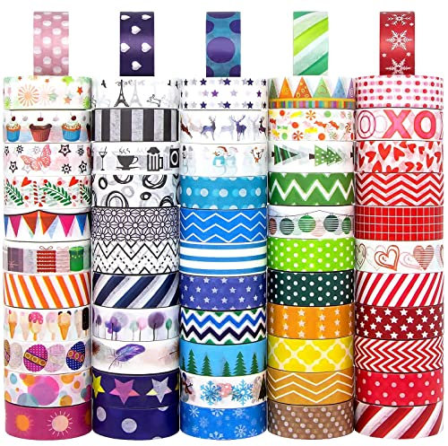 Voolcaoo 60 Rollen Washi Tape Set - Klebeband Bunt Masking Tape, Süß Dekoratives Tape für Verschönern Bullet Journals, Scrapbooking Supplies, Diy Handwerk, Planners