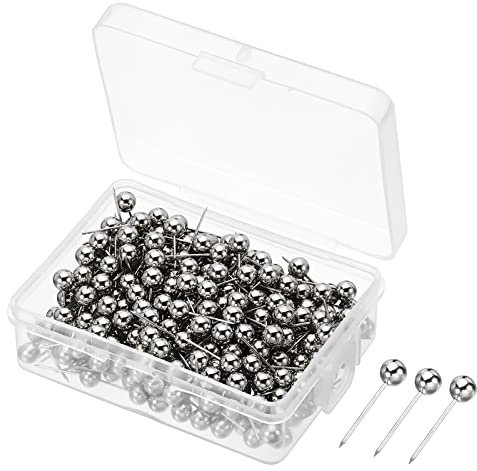 PATIKIL Goupilles Pression, 300 Paquet Rond Tête Carte Punaises Pouce Acier Points pour Monde Cartes Tableau Lièges, Argent