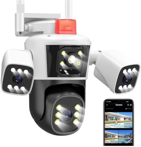 Telecamere di sicurezza per esterni,ngolare, Telecamera IP da 12MP 6K Telecamera IP a tre obiettivi Vista panoramica esterna Telecamera PTZ Protezione di sicurezza intelligente Telecamere di sorveglia