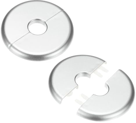 M METERXITY 2-Pack Wall Split Flange, for 0.6 Inch/16mm OD Pipe ABS Escutcheon Plate Round Self-Adhesive Plumbing Cover Plates for Water Pipe/Faucet [Silver Tone]