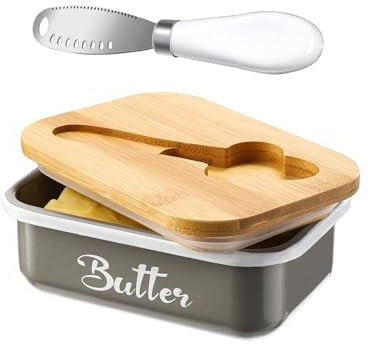 Butter Dish with Lid,Metal Butter Keeper with Stainless Steel Multipurpose Butter Knife,Lightweight Unbreakable Butter Container for Countertop Upgrade Double Silicone Seal