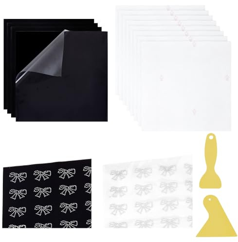 NBEADS 1 Set Hotfix Rhinestone Sticky Template Material, 8Pcs 30x30cm Rhinestone Heat Transfer Papers 4Pcs Heat Transfer Film and 2Pcs Plastic Scraper for Cloth DIY Design