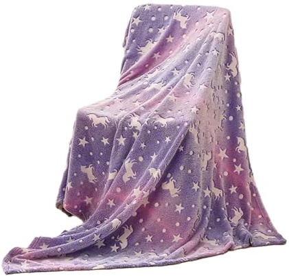 Copbopwn Glow in The Dark Blanket 120X150CM Soft Flannel Fleece Blanket Purple Unicorn All Season Blankets for Kids Soft Warm Fleece Material Bed Throw for Boys Girls