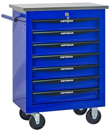 Runboll 7 Drawer Rolling Tool Chest with Locker, 22.2 D Metal Movable Lockable Tool Cart Box Multi-Functional Hardware Storage Cabinet Box for Warehouse Basement Home Pantry Garage