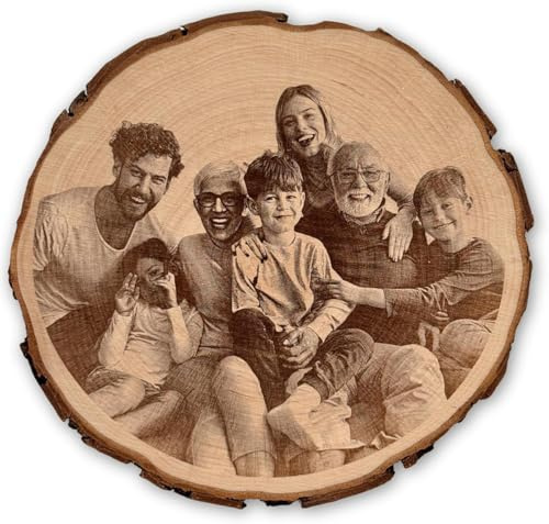 Generisch Personalisierte Baumscheibe mit Foto & Gravur 12-14cm [aus Naturholz] als Hochzeitsgeschenk, zum Jahrestag oder zum Geburtstag | Dein personalisiertes Geschenk