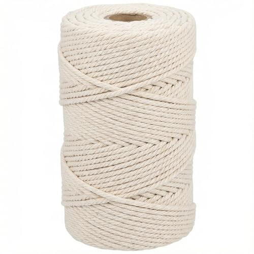 Hilo de macramé de 4 mm x 200 m, Hilo de algodón 100% algodón, Cuerda de algodón para Manualidades Tejidas, tapices de Pared, jardinería, atrapasueños Tejidos, decoración de Boda Bohemia