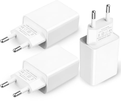 3 Pièces Chargeur 5V 2A 10W Adaptateur Secteur USB Universel | Mini Bloc Prise Charge Rapide Embout Charger pour iPhone Samsung Huawei Smartphone Smartwatch Ecouteurs LED Lights Monitoring