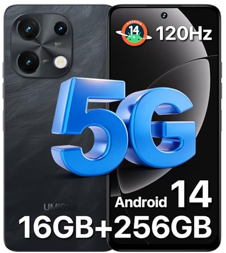 UMIDIGI Note 100 5G Smartphone, Android 14 Telephone Portable, 6.8 HD+ 120Hz Mobile Phone, 16GB+256GB/1TB, Dual SIM 5G Téléphone Android, 50MP+16MP Kamera/5000mAh/Face ID/GPS/OTG