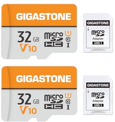 GIGASTONE Tarjeta Micro SD 32GB Pack de 2, V10 Grabación de Video, para Cámaras de Seguridad, Vigilancia, Dash CAM y Dron, hasta 90MB/s, MicroSDHC UHS-I Clase 10 con Adaptador