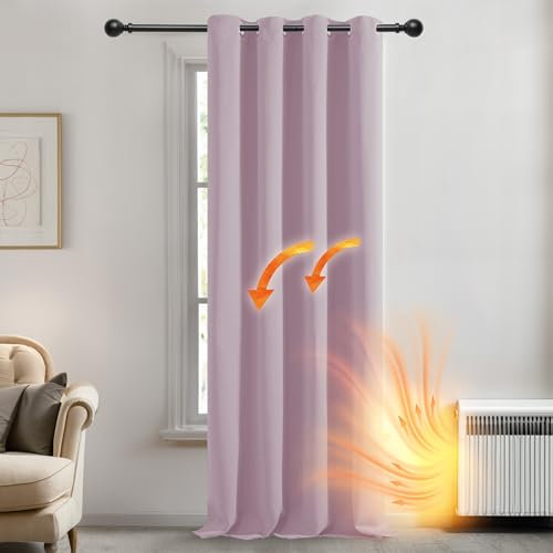 Deconovo Verdunkelungsgardinen Ösenschal Thermo Gardinen Vorhang Blickdicht Dicke Thermogardine Kälteschutz warm Hitzeschutz, 214x132 cm(HöhexBreite), Hellpink, 1 Stück