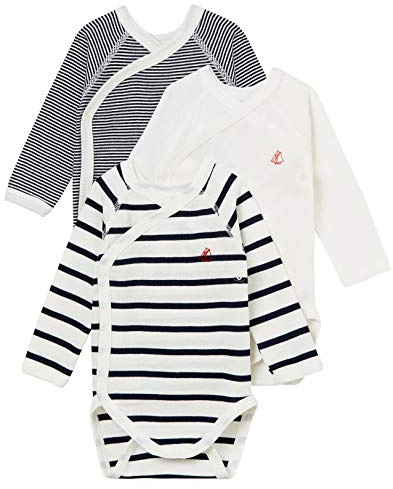Petit Bateau 54219, Body neonato manica lunga (Pacco da 3) Unisex - Bimbi 0-24, Variante 1, 12 mesi