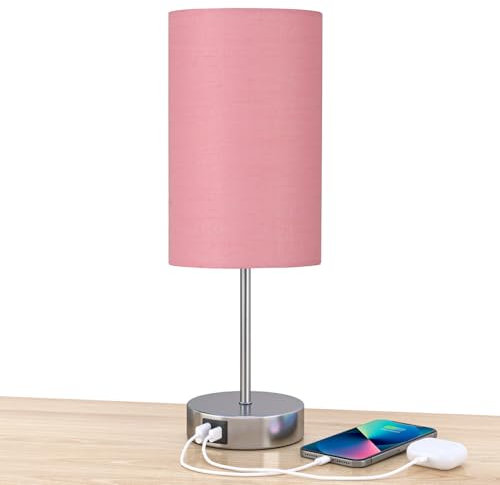STANBOW Bedside Lamps, Touch Lamps Bedside with USB A+C Charging Ports, 3-Way Dimmable LED, Table Lamps for Living Room Bedroom Gift with Blue Shade-Wood Base (LED Bulb Included)