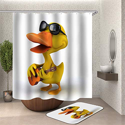 Chickw1 Duschvorhang mit 12 Ringe, Polyestergewebe Wasserdicht Anti-Schimmel Maschinenwaschbar Duschvorhang Bad Vorhang für Badewanne Duschen Badezimmer Dekorative (150x180cm,Kleine gelbe Ente)
