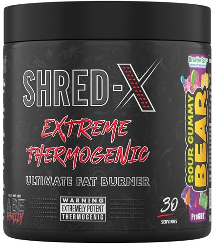 Applied Nutrition Shred X Thermo Powder, Weight Loss, Fat Burner with Green Tea, L Carnitine, Theanine, Tyrosine, Thermogenic Energy Detonator Supplement, Sour Gummy Bear, 300 g