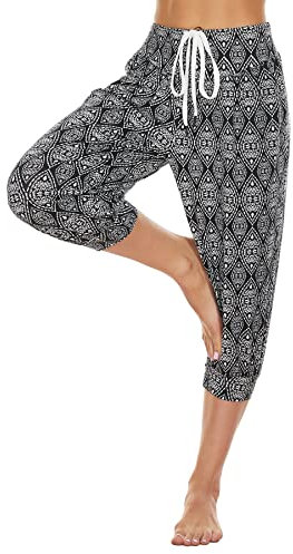 HAPYWER Haremshose Damen Kurz Yogahose 3/4 Lang Capri Sommerhose 3/4 Leicht Sporthose Strandhose Luftige Pumphose Aladinhose für Pilates Yoga S-2XL