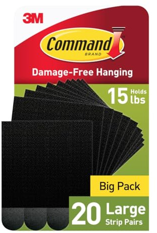 Command Large Picture Hanging Strips, Damage Free Hanging Picture Hangers, No Tools Wall Hanging Strips for Christmas Decorations, 20 Black Adhesive Strip Pairs (40 Strips)
