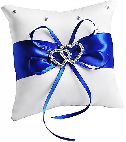 LATRAT Cuscino per Fedi Nuziali, Cuscino per Anelli di Forma Quadrata, Cuscini Portafedi 10 * 10 cm Cuscino per Anello Nuziale con Fiocco in Raso per Accessori per Matrimonio, Blu