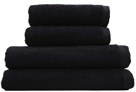DomSoeiro | Set aus 4 Premium-Handtüchern aus 100% Baumwolle | 2 Badetücher (70x140cm) + 2 Handtücher (50x100cm) - 500g/m² - Schnelltrocknend, weich und saugfähig (Schwarz)