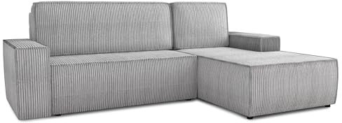 Ecksofa Totti L mit Schlaffunktion und Bettkasten - Cord Stoff - L-Form Couch, Polstersofa, Schlafsofa, Sofagarnitur (Grau (Poso 110), Ecksofa Rechts)
