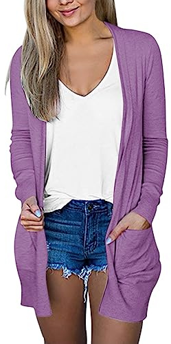 Giacca estiva da donna lunga – Cardigan da donna a maglia fine giacca primaverile con tasche cardigan da donna Primavera Primavera Giacca mezza stagione in cotone Cardigan oversize