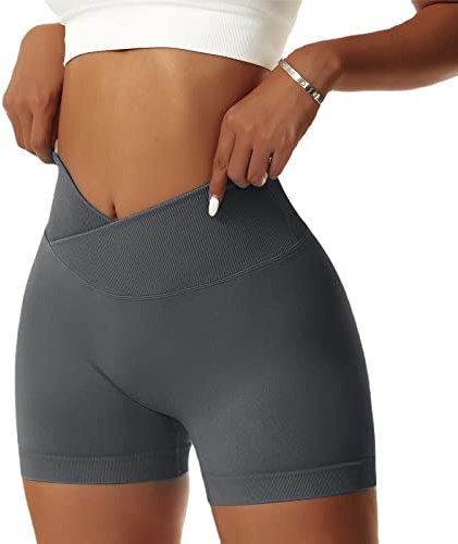 Litthing Short de Sport pour Femme Crossover Yoga Court d'entraînement Gym Fitness Scrunch Ventre Contrôle Fesses Legging pour Le Cyclisme Course à Pied Élastique Push Up