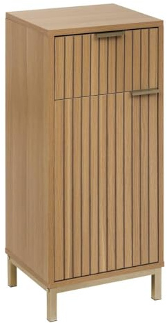 5 five simply smart 5five - Meuble de Rangement Tasso Effet Bois Naturel - L 33 x P 28 x H 80 cm - 1 Porte, 1 Tiroir, Fermeture Douce - pour Salle de Bain, Entrée, Salon