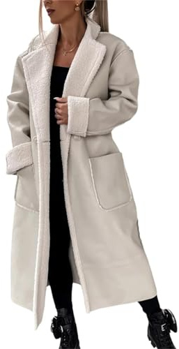 Agiyenna Giacca a Vento da Donna Elegante a Maniche Lunghe con Risvolto con Bottoni Cappotto Trapuntato in Lana Giacca di Transizione in Finta Pelle con Tasche Giacca Lungo in Peluche Casual Invernale