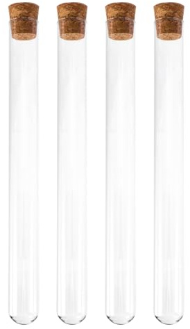 GLEAVI Tubes À Essai En Verre Transparent 7.87X0.79 Pouce 4 Pièces Avec Bouchons En Liège Pour Expériences Scientifiques Scolaires Stockage Liquides Poudres