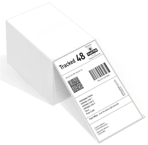 VIROSA 500 Pack 4x6 Inch Thermal Shipping Labels – Fanfold Direct Thermal Printer Paper with Permanent Adhesive | Commercial Grade White Labels for Amazon, Royal Mail, FedEx, DPD & More