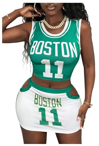 WDIRARA Women's 2 Piece Outfits Letter Number Graphic Jersey Tank Top and Cut Out Bodycon Mini Skirt Set Multicolor Small