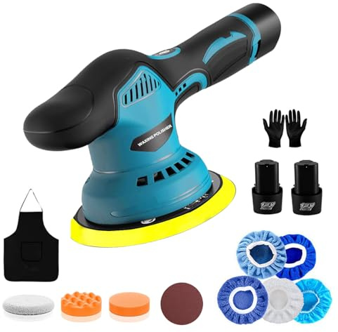 RITHRY Pulidora Coche Inalambrica - 21V Pulidora Orbital Coche con 2 Baterías 2000mAh, 8 Velocidades Variables, 5500RPM, Pulidora Coche para Pulir, Encerar y Eliminar Arañazos del Coche