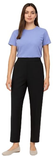 MAARAE Women's Straight Leg Trousers with Elasticated Waist - Black - UK Size 18 - Short Leg (25) - Smart Casual Office & Work Pants