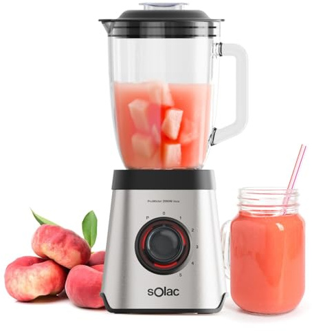 Solac - Batidora de vaso Promixter 2000 W | Jarra de vidrio de 1.75L | 5 velocidades + PULSE| 6 Cuchillas de Acero | Rompehielo | Perfecto para batidos, recetas, milkshakes