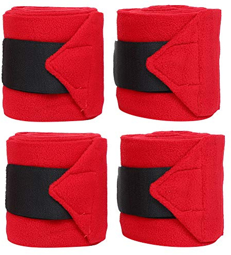 Ausla Dicke Pferdebeinbandagen, 4 Stück, Rot, rutschfest, Atmungsaktiv, Fleece-Bandagen mit Nylon- Zum Schutz der Pferdebeine, 11 X 300 cm, Ideal für das Training, Springen und den Einsatz Im Stall