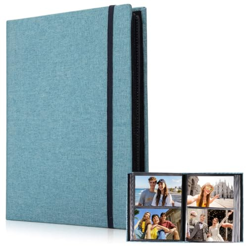 Álbum de inserción 10x15, álbum para 200 fotos en formato 10x15 cm, álbum de fotos de lino para insertar, álbum de fotos con cinta de encuadernación para fotos familiares, álbum de fotos para familia
