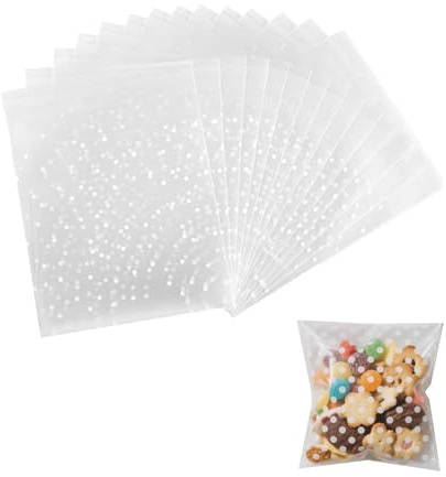 200 Pieces Cookie Bags,Cellophane Bags,Wax Melt Bags,Self Adhesive Small Plastic Packaging Bag with White Dot,Clear Frosted Plastics Package for Storaging Cookie,Candie,Gift Small Sealable Plastic Bag
