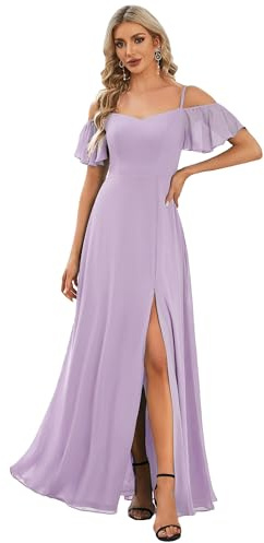 Ever-Pretty Women's Ruffles One Shoulder Short Sleeve Empire Waist A Line Chiffon Long Bridesmaid Dresses with Side Slit 00237
