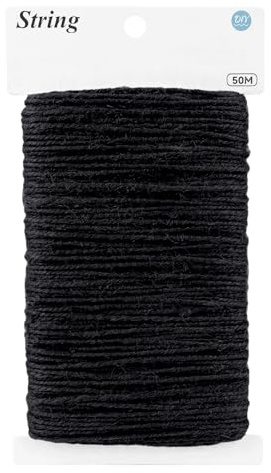 KINGLAKE 50m Black Jute String, 2mm Garden Twine Hemp Thin Rope String for Gift Wrapping, Crafts, Christmas Decorations, Halloween, Gardening Plant Support