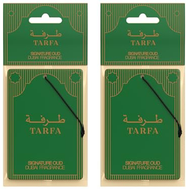 TARFA Signature Oud Car Air Freshener, 2 Pack | Two oil-based carded fresheners with a strong, long-lasting Signature Oud scent, formulated in Dubai and made in the UK.