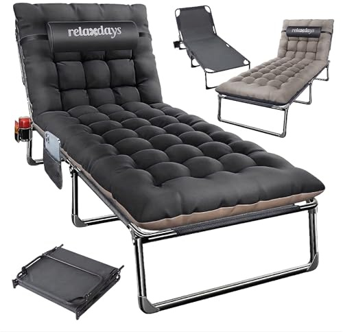 Relaxdays Letto Campeggio Pieghevole con Materasso, Cuscino nuca e Porta Smartphone, Max 250 kg, 26x190x72 cm, Grigio