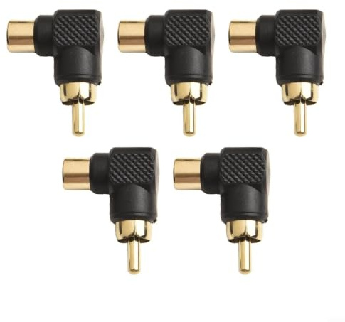 5 stycken 90 grader för rca för vinklad kontakt förgylld zinklegering rätvinklig adapter till uttag för HDTV DVD-spelare spelkonsoler subwoofer mottagare ljud kabelförlängning svart