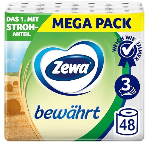 Zewa Toilettenpapier trocken bewährt, weiß, 3-lagig, 3er Pack (3 x 16 Stück)